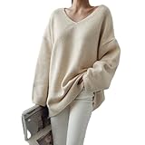 [OGCPWYQZ] レディース セーター ニット Vネック トップス ロング 長袖 ブラウス ゆったり サイドスリット 体型カバー 着痩せ 柔らかい 可愛い 暖か オシャレ 大人 カジュアル トップス 韓国ファッション 通勤 秋 冬