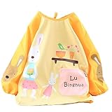 【Ani Mam Kids】子ども 用 長袖 スモック キッズ お遊び着 かわいい 割烹着 防水 保育園 幼稚園 入園準備 (L, イエローB)