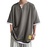 [PenBille] 半袖tシャツ メンズ 夏服 涼しい ティーシャツ vネック Tシャツ 大きいサイズ 人気 ロンt カジュアル 無地 トップス かっこいい 春 夏 柔らかい肌触り 快適 Gray L