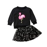(ラランドリー) Laraandlory キッズ 子供 服 上下セット セットアップ フラミンゴ トレーナー 長袖トップス＋チュールスカート チュチュ 女の子 可愛い 秋冬春 110/3-4歳