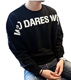 レディース メンズ トレーナー スウェット カジュアル 薄手 春 おそろい 英字 ロゴ M L 2XL 黒 (ハスル) (M, ブラック(黒))