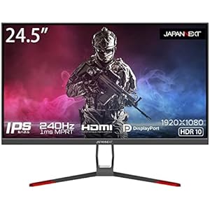 JAPANNEXT 24.5インチ ゲーミングモニター 240Hz 1ms フルHD 1920x1080解像度 IPS パネル ディスプレイ (HDMI/DisplayPort/VESA対応/ブルーライトカット / 視野角178°) JN-IPS245FHDR240