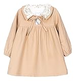 C-Princess 女の子 子供 キッズ ガールズ用 ワンピース チュニック 長袖 ドレス レース 襟 かわいい 裏起毛 秋冬 暖かい 入園式 発表会 カーキ 90