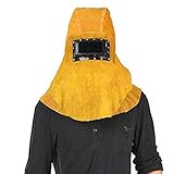Yellow Head Mounted Flip 3 in 1 Cowhide Split Leather Welding Helmet Face Mask Hood Hat And Shawl [並