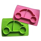 Kukeベビー食器　カー　ランチプレートランチ皿子供用　シリコンミニマット　キッズ食事マット　ベビー テーブルマット　離乳食　ぴったり吸着 丸洗い 滑り止め　二点セット