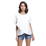 Wodery 半袖 レディース チュニック ブラウス トップス 裾 クロス フレアー　無地 Tシャツ カットソー ファッション カジュアル