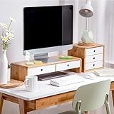 モニター台 モニタース タンド パソコン台 机上台 卓上収納 pc台 木製 pcスタンド机上台ディスプレイ 台 卓上ラック 机上ラック ノートパソコン 台目線が上がるので首肩の負担が軽減 二段式モニタースタンド ノートパソコン/プリン ター/iMac/タブレットパソコンに適用 (ホワイト2+3 高い60)