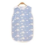 （ホララ）Horara 6重ガーゼ ベビー スリーパー オールシーズン パジャマ 寝袋 オーガニックコットン 60cm-75cm (ブルー綿羊柄、S)