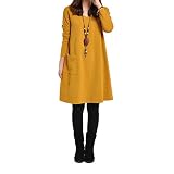 レディース ワンピース 膝丈 シンプル 長袖 カジュアル 春服 秋服 yellow 3XL