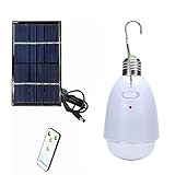 Docooler ソーラーパワーLED電球 ソーラーパネル リモコン付き 充電式 調光可能 ポータブル アウトドア ハイキング 釣り キャンプ テント用