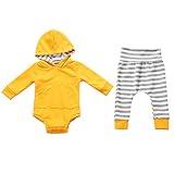 SONONIA 新生児 赤ちゃん 男の子 女の子 暖かい コットン素材　ストライプ パーカーTシャツ パンツ 服装セット 　 長袖　全4サイズ - 黄, 6-12ヶ月