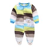 Zhhlinyuan ロンパース カバーオール Newborn ベビー Boy Girl Infant Cute Stripe Long Sleeve Micro Fleece Hooded Romp