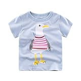 PANCY 子供服 春夏 半袖 Ｔシャツ 男の子 女の子 コットン製 プリントＴシャツ かわいい 動物柄 白(とり,100cm)