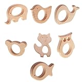 Lovoski 歯おもちゃ　ティースリング　木製　赤ちゃん　動物形　　形状認識　可愛い　つかむ練習　　7個セット　