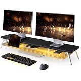 Fenge モニター台 卓上 パソコン台 デスクシェルフ pc台 机上台 幅108cm 2段 RGBテープライト付き アルミ製脚 アクリル板 モニタースタンド パソコンスタンド 収納 整理整頓