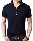 [JHIJSC] ポロシャツ メンズ 半袖 tシャツ 夏 おしゃれ 無地 綿 カジュアル 大きいサイズ (3XL, ネイビー)