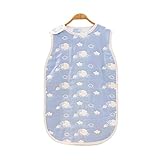 Petit Bella オールシーズン ６重ガーゼスリーパー パジャマ 100%コットン 綿 通気 新生児 赤ちゃん ベビー 子供 ボタン開閉式 プレゼント 出産祝い(M, ブルーひつじ)