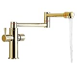 Fu Man Li Business フル銅折りたたみ式ホット&コールドリトラクタブルキッチンシンク蛇口 A+ ( 色 : Gold-plated )