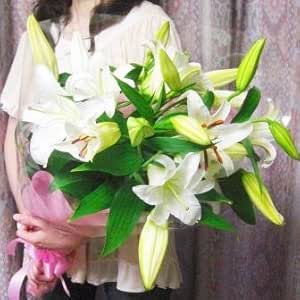 Amazon 花with Heart大輪カサブランカなどオリエンタル百合1本に４ ５輪３本１２輪以上の花束 花束 オンライン通販