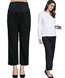 Sweet Mommy マタニティパンツ ストレート センタープレス加工 ボトム コットンウエストリブ ウエスト調節機能 ポケット付き ベルトループつき オフィス 大きいサイズ ズボン 背中ギャザーで