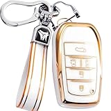 JUNSKY アルファード ヴェルファイア 40系 ノア 新型 ヴォクシー 90系 シエンタ トヨタ適合 スマートキーケース キーカバー お洒落 キズ防止 アルファード キーホルダー (光沢, ホワイト／ゴールド)