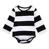 幼児 赤ちゃん 女の子 1 PCS ブラック 白 ストライプ 長袖 ロンパース ジャンプスーツ ボディスーツ (6-9 月)