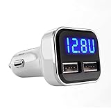 Yiteng　 シガーソケット　電圧計付き　USB 　2ポート　コンパクト　USB増設 LED　急速充電対応　カーチャージャー ボルト　メーター 表示　12V/24V 車載 充電器 ホワイト