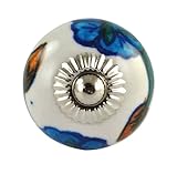 Set of 2 Blue Flower hand painted ceramic pumpkin knobs cabinet drawer handles pulls