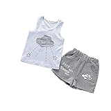 ベイビー服 男の子 Pojour ランニングシャツ 夏子供Ｔシャツ＋パンツ ボーイズかわいい雲2セット　子供ギフト 綿 通気 グレー　80cm