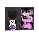 Arbeflo 造花 バラ可愛い熊の人形付け 結婚花束 プレゼント ギフト 贈り物 お誕生日 告白 母の日 結婚祝い 出産祝い (パープル)