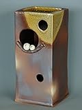 ペアふくろう正角傘立て #しがらき焼 翔オリジナルの金運豆蛙ストラップ・鈴付1本と陶器製保存容器(お漬物、お味噌等5合用)をもれなくプレゼントさせていただきます