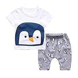 PANCY 子供服 春夏 コットン Ｔシャツ 短パン 上下セット 男の子 女の子 かわいい 動物プリント 白(ペンギン,90cm)