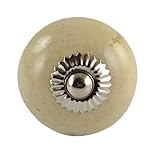 Set of 2 natural off white round ceramic knobs cabinet drawer handles pulls