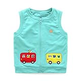 LittleSpring春秋 ベビー ベスト 男の子 女の子 ジャケット ノースリーブ ガールズ 袖なし カーディガン 車柄 ライトグリーン 90