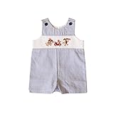 Good Lad Navy Seersucker Shortall with 7月4日Smocking