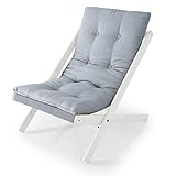 ソファ 一人掛けソファ 北欧家具 折りたたみ式 ミルフィーユマットレス 天然木 軽量 パーソナルチェア リラックスチェア ファブリック ホワイトフレーム/スカイブルー