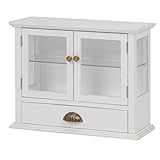 ガラスキャビネット リビング収納 木製 幅50cm×奥行20cm 引き出し収納付き アンティーク調 RCC-1792AW アンティークホワイト ( 白 )