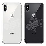 iPhoneXs Max ワイヤレス充電対応 ハード クリア 透明 ケース カバー 薔薇 透かし デザイン (保護フィルムなし)