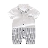 ALLAIBB ベビー ロンパース カバーオール フォーマル 夏 男の子 ストライプスーツ 蝶結び 偽サロペット スマイル 結婚式 生産お祝い size 73 (ストライプ)