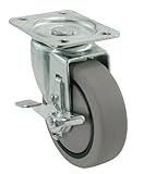 Shepherd Hardware 9030 4-Inch Swivel Plate Caster, Rubber Wheel on Polypropylene Hub with Brake, 250