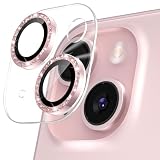 Podick カメラフィルム iPhone 15/15 Plus用 カメラカバー キラキラ 9H強化ガラス アルミ合金 アイフォン15/15Plus用 カメラ保護 ピカピカ キズ防止 耐衝撃 高透過率 黒縁取り 露出オーバー防止 極薄 レンズカバー プロテクター ピンク