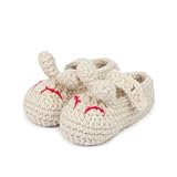 Yuelian 手編みベビーシューズ ウサギスタイル ボタン靴ひも付き (グレー)
