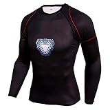 スーパーヒーロー 3D スリムフィット 速乾性 ストレッチ スポーツ コスプレ Tシャツ (XXXL, Iron Man 長袖 2)