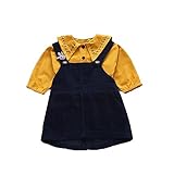 ベビー服 子供服 女の子ワンピース Pojour 可愛いつりスカート 長袖ドレス オシャレ2セット 秋 通園 発表会 旅行 記念日 プレゼント 黄色