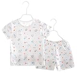 ［Tiny＆Cute］ベビー用パジャマ　半袖　キッズ　上下2点セット　男女兼用　ルームウェア　部屋着　寝間着　薄手　綿100%　　前開き　80cm　90cm　(ネコ柄, 90cm)