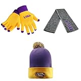 NCAA LSU Tigersポンポン付きニット帽グローブソリッドニットとHailスカーフ3パックバンドル