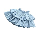 FEVON　スカート　子供用　ガールズ　デニム　ボトムス　女の子　春夏　ウェストゴム　ふわふわ　可愛い　キッズ　女児　ベビー　ティアードスカート　2段フリル　ショートパンツ付き　普段着　通園　通学　9