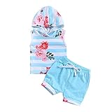 Aliciga 子供服 女の子 セットアップ 半袖 プルオーバー + ショートパンツ 2点セット ベビー服 ボーダー 花柄 新生児 肌着 かわいい 夏 ファッション 人気 通園 通学 0～3歳 (10