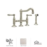 Rohl A1458XWSSTN-2 Country Kitchen Three Leg Bridge Faucet with Five Spoke Handles Sidespray and 9-I
