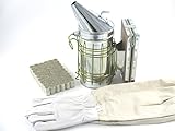亜鉛 メッキ 製 燻煙 器 ( くんえん き ) 牛革 ( ジャバラ 部 ) 使用 （ 防護 皮手袋 ＆ 燻煙剤 セット有り ）養蜂 蜜 蜂 害 虫 駆除 用 (3． 燻煙器＆防護手袋＆燻煙剤セット)
